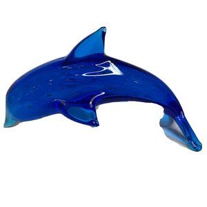Glass Dolphin Figurine Handmade Hand Blown Art Glass Sea Animal 5.5” Paperweight